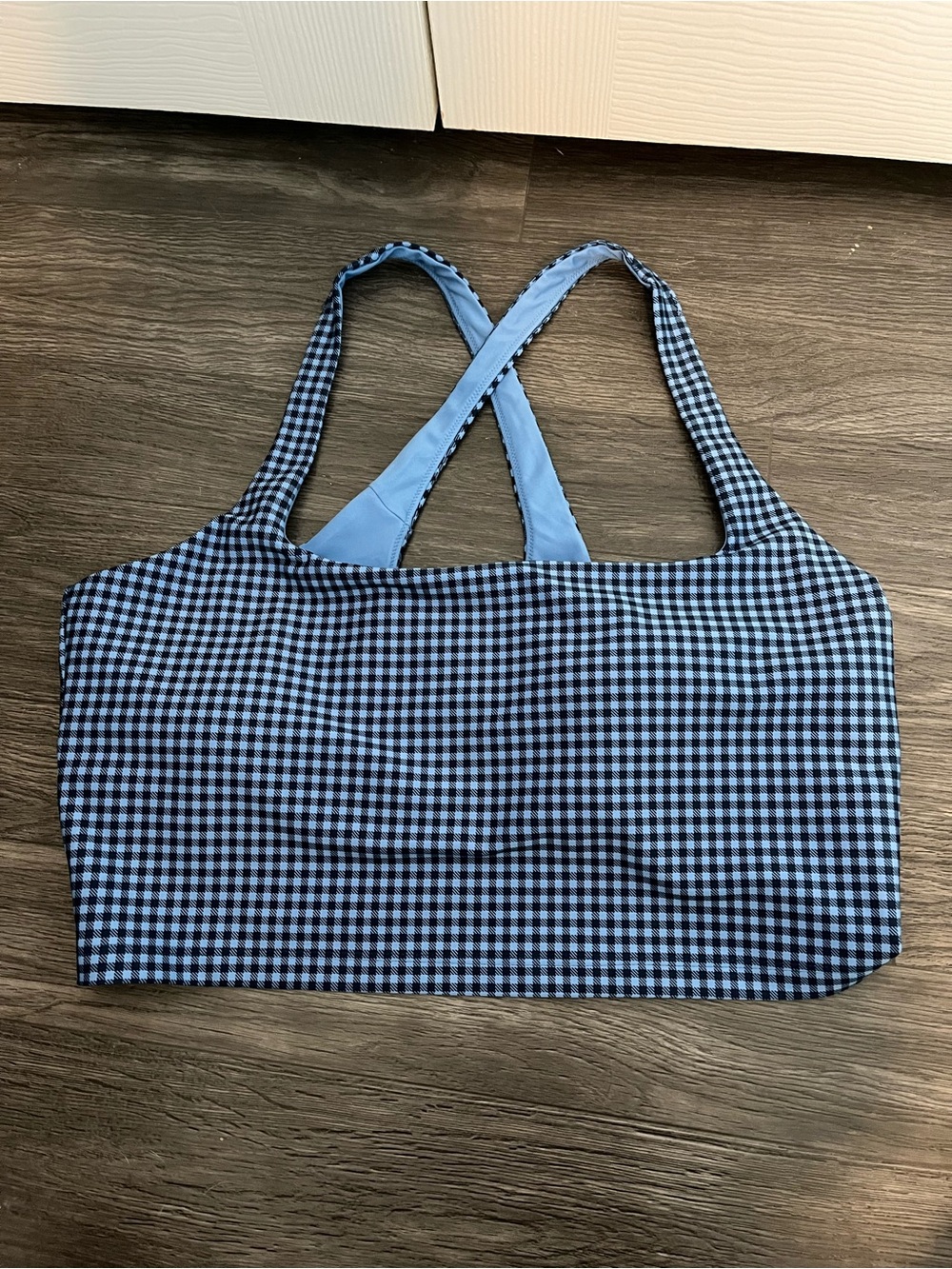 Blue Gingham Crossback Sports Bra